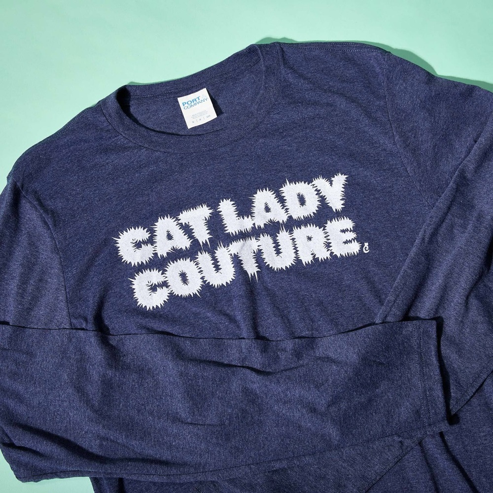Cat Lady Small Blue Cat Shirt Long-Sleeves “Cat Lady Couture” NEVER WORN